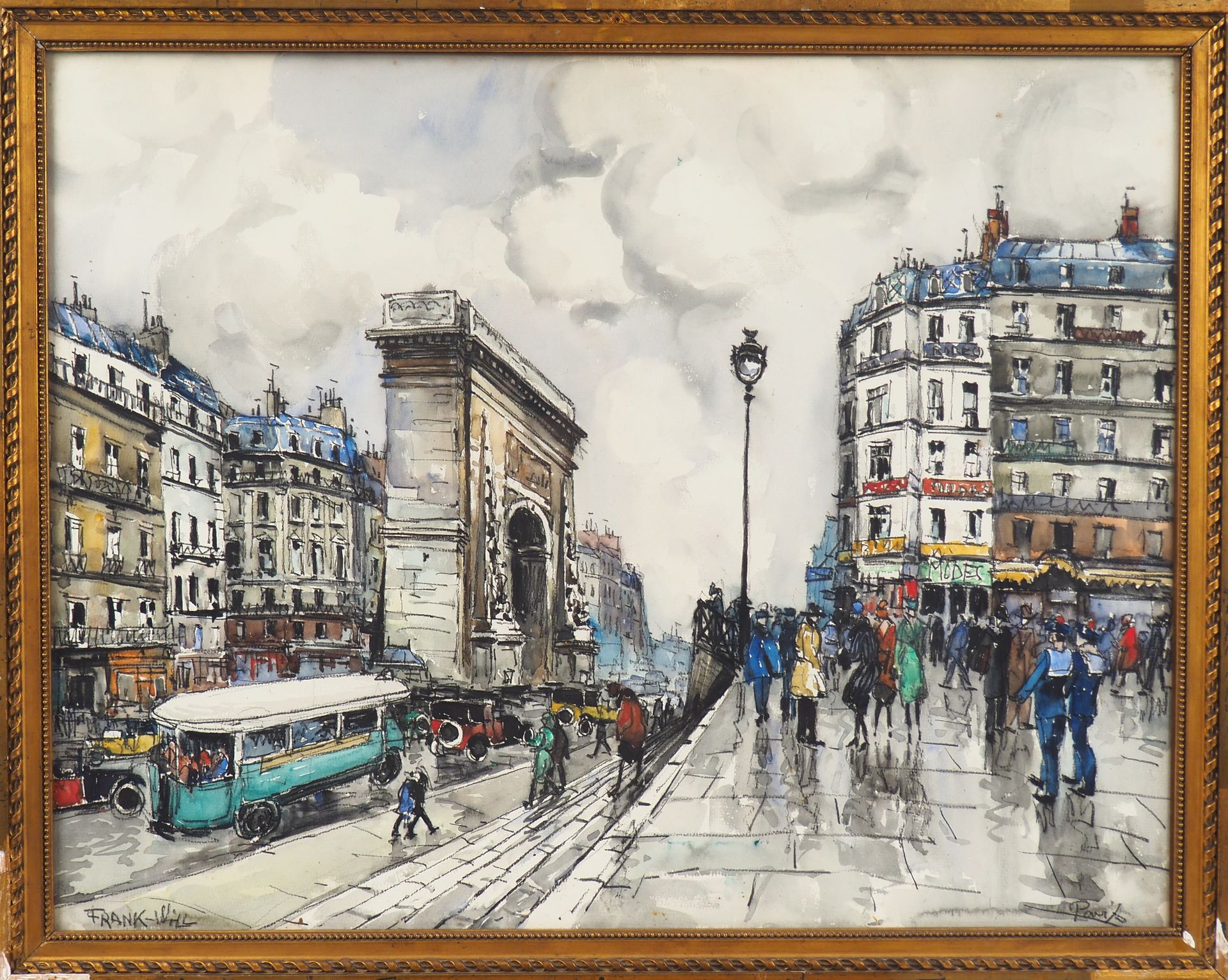 Null FRANK WILL.

"Paris, the Grand Boulevards, Porte Saint Denis".

Watercolor.&hellip;