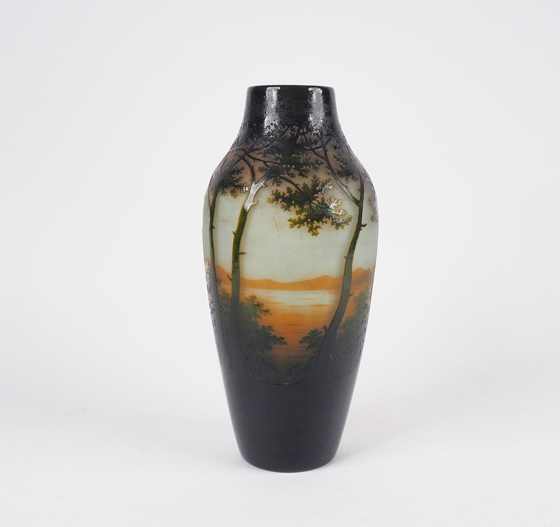 Null D'ARGENTAL. 
Eiförmige Vase aus polychromem Glas mit geätztem Kamee- und Sä&hellip;