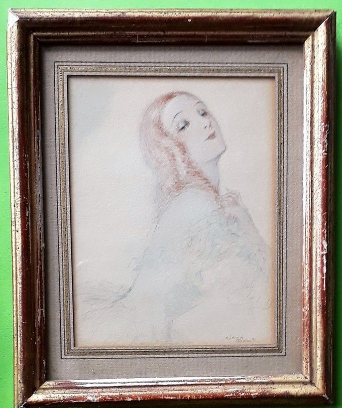 Null 20世纪初的法国学校

"红发女人的画像

铅笔和彩色铅笔画，右下方有签名 Jean DROIT (1884- 1961)

视力：9 x 7 cm
&hellip;