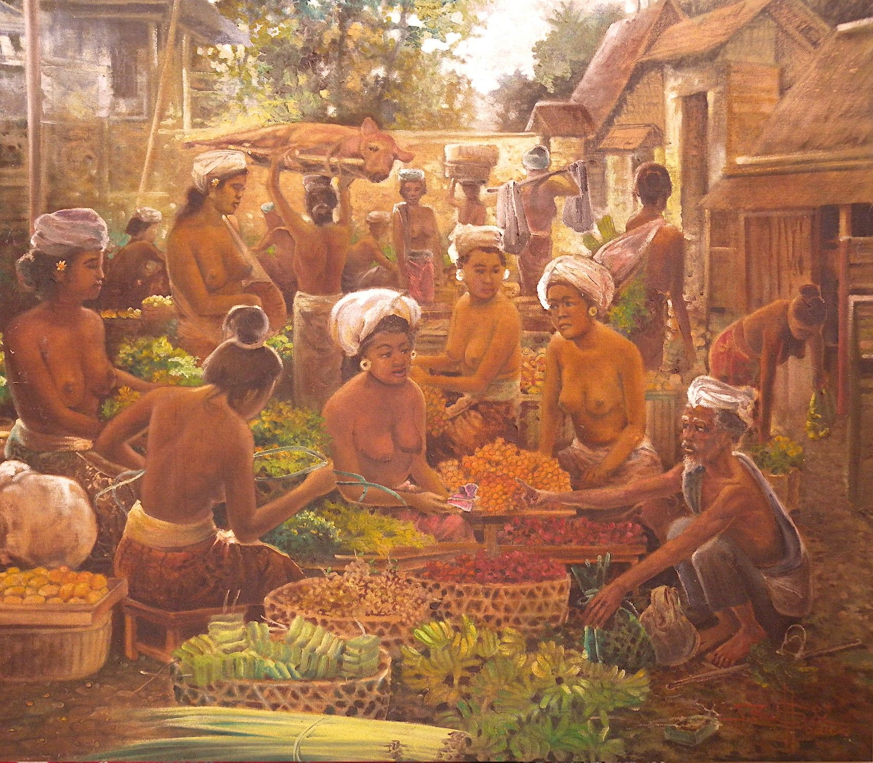 Null Balinese school 

"Balinese market scene".

Oil on canvas, signed and locat&hellip;