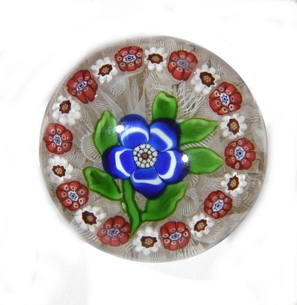 BACCARAT 
BACCARAT - Paperweight with moptif of blue primrose flower and candy c&hellip;