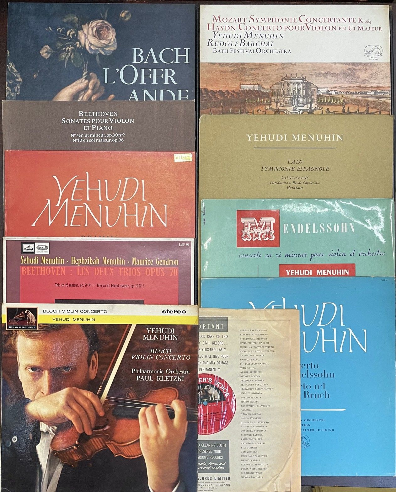 Yehudi MENUHIN 九张LPs--叶胡迪-梅纽因/小提琴，各种标签

VG至EX；VG+至EX