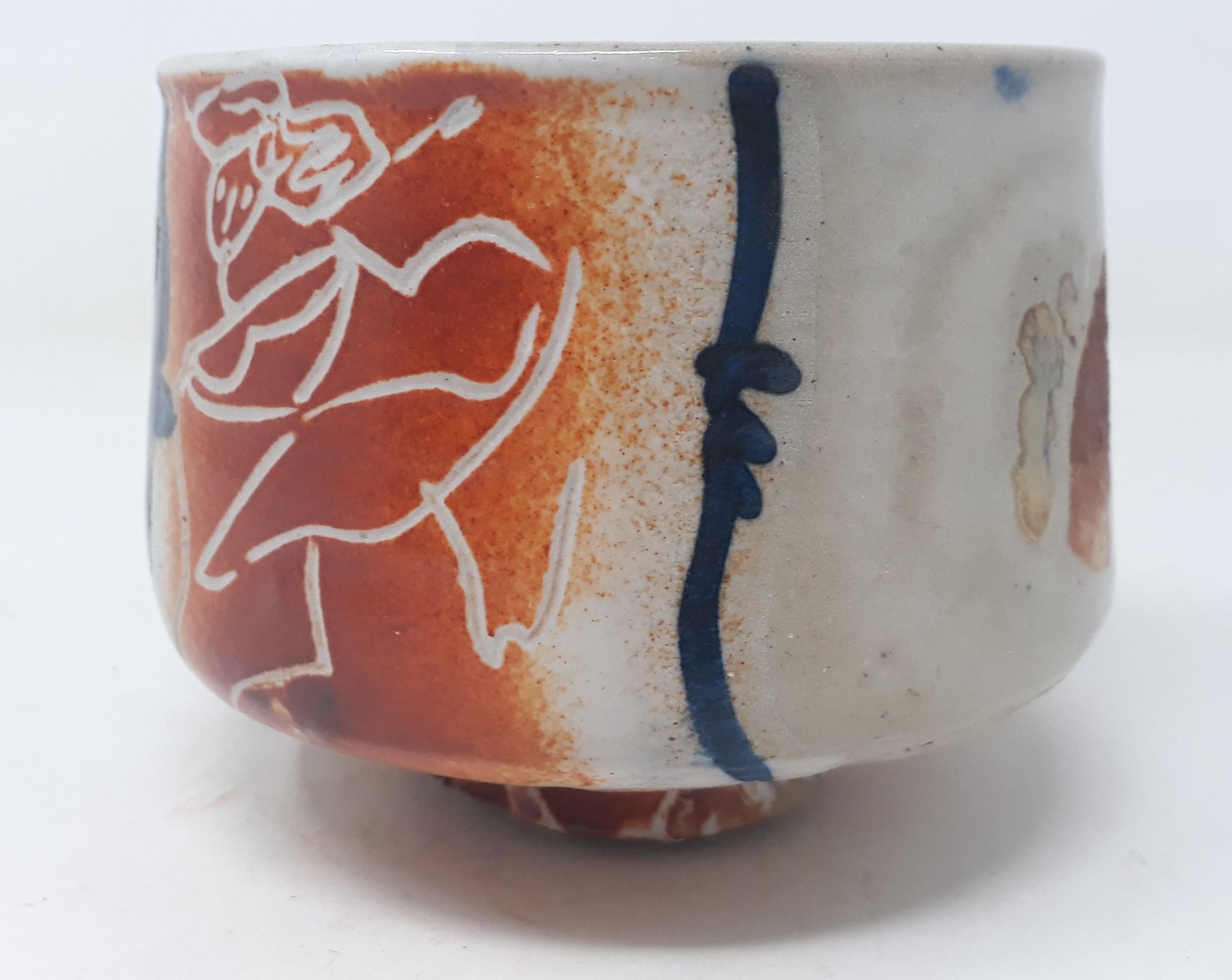 COSTES Marie 
Earthenware cache-pot with characters decoration, signed in hollow&hellip;