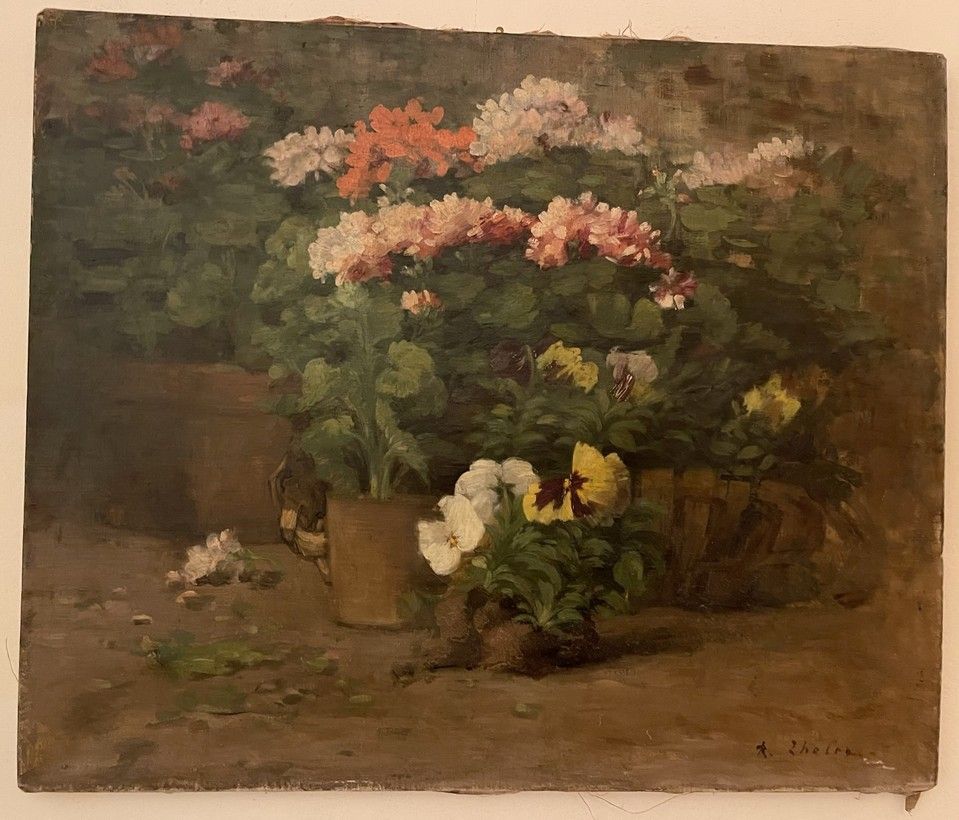 Null R.ZHOLER (?) - 学校 20世纪初

"花盆"。

布面油画，右下角有签名

50,5 x 61,5厘米（事故和修复；无框架）