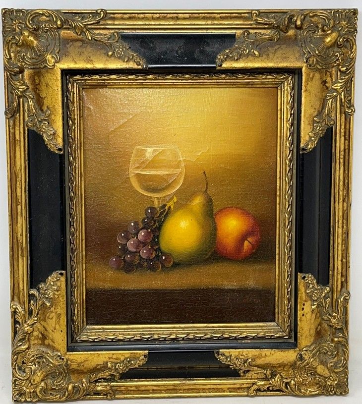 Null 地段包括。

- 20世纪学校 "梨子和葡萄的静物"，布面油画，右下角有签名 "C.CATTON"（？），27 x 22厘米。黑色和金色的漆面木框

&hellip;