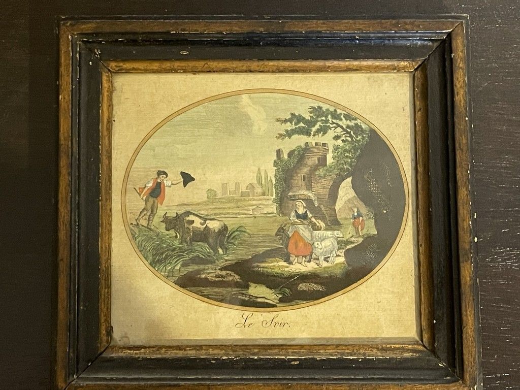 Null Ecole du XIXe siècle

"Le soir"

Gravure ovale polychrome, titrée 

Sujet: &hellip;