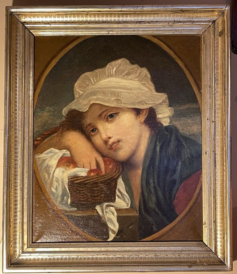 Null 19世纪的学校

"提着苹果篮子的年轻女人"。

布面油画

视图：43 x 36厘米（修复物）。