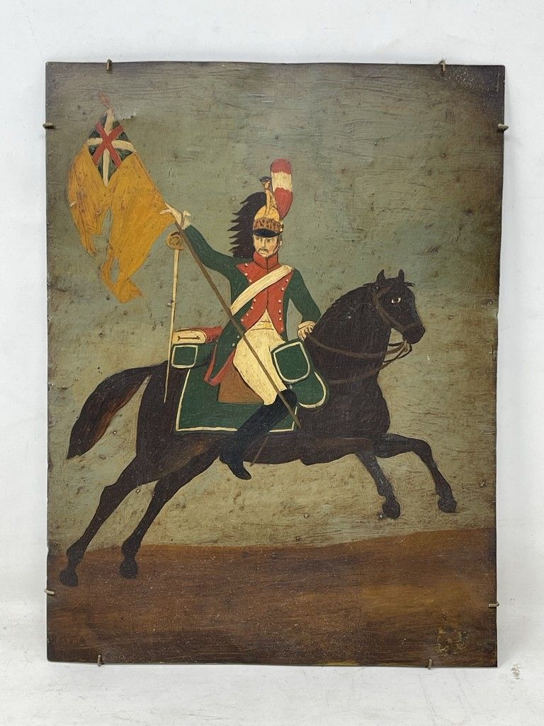 Null School of the XXth century

"Rider with a flag".

Oil on metal 

28,3 x 21,&hellip;