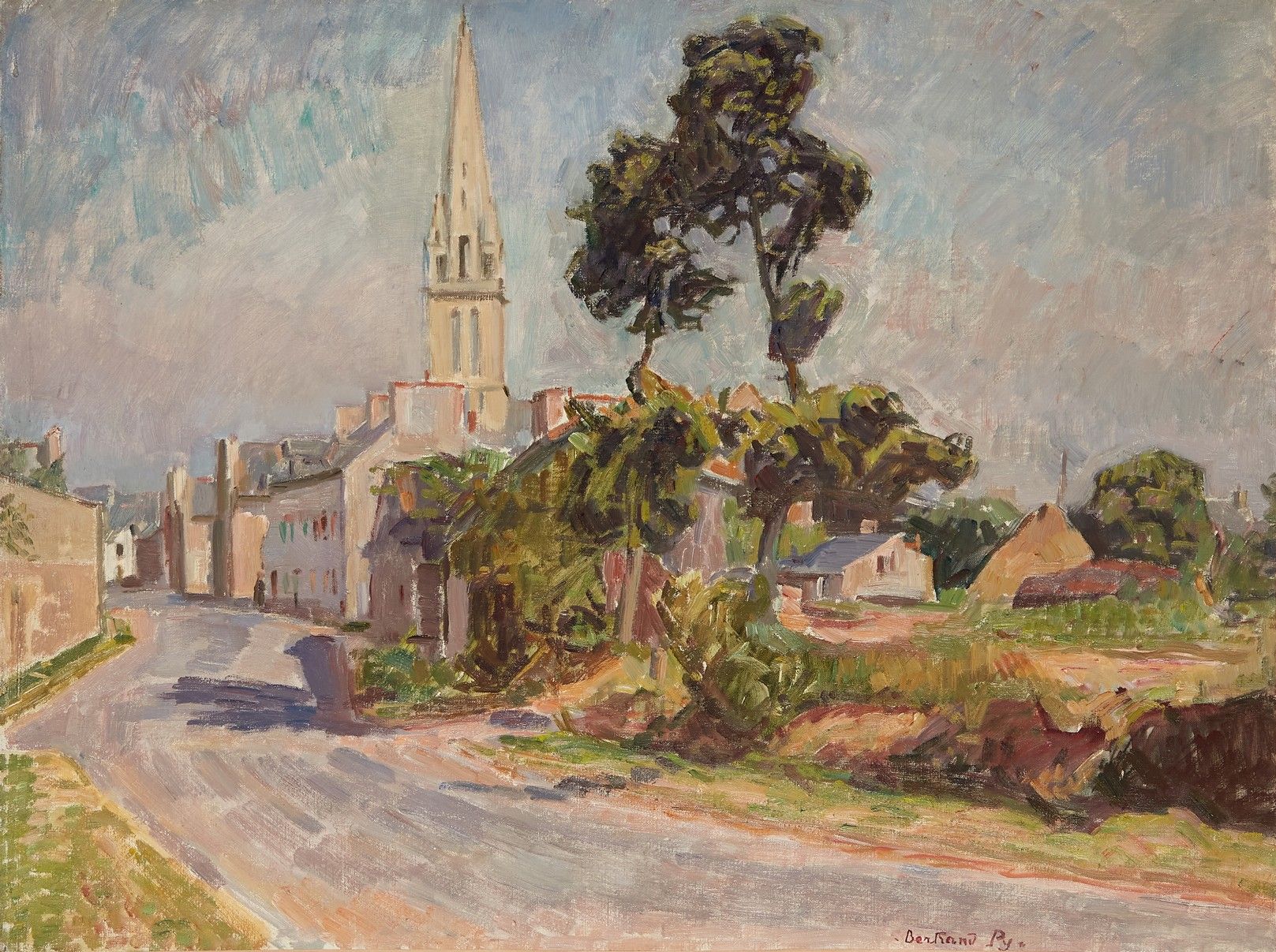 Bertrand py 伯特兰-PY（1895-1973年）

村里的钟楼

布面油画，右下角有签名 

80 x 60厘米