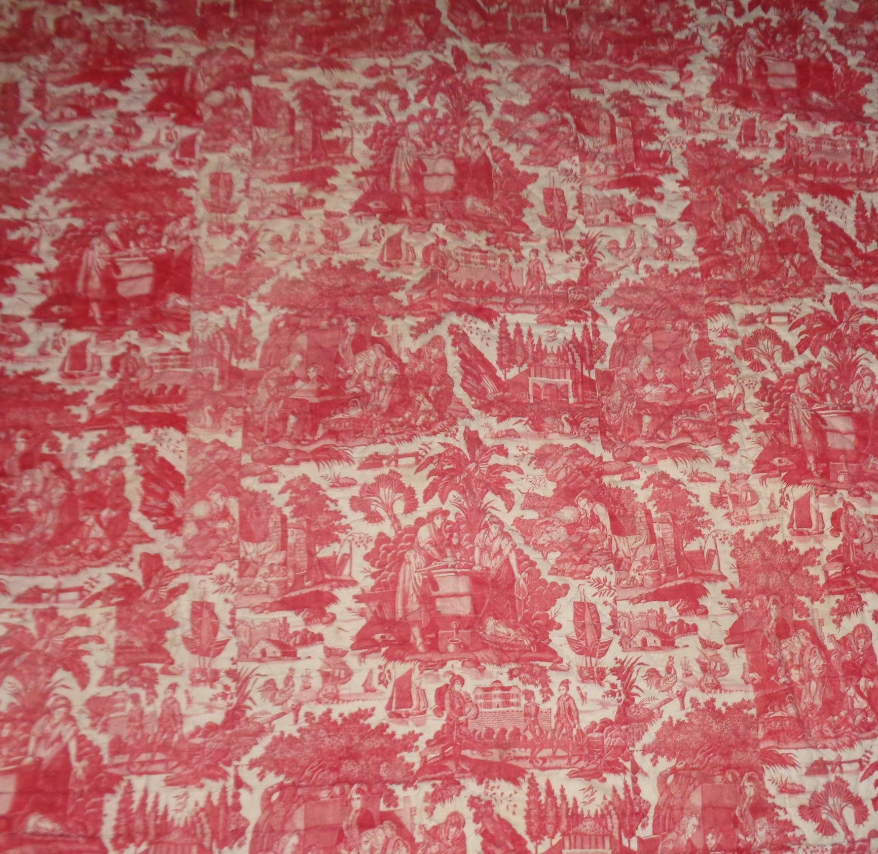 Null 红色印花棉布的绗缝封面，Leclerc制造，Pont-de-la-Maye，约1790年，La Danse Savoyarde，内衬为格子布（缝制件）&hellip;