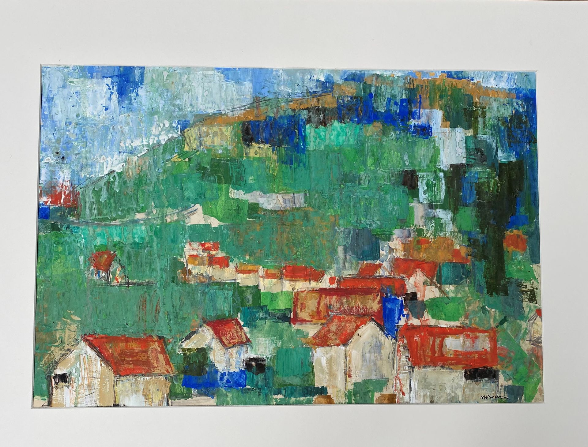 Null Jean-Jacques MORVAN (1928-2005) : « Village au toit rouge », gouache et cra&hellip;