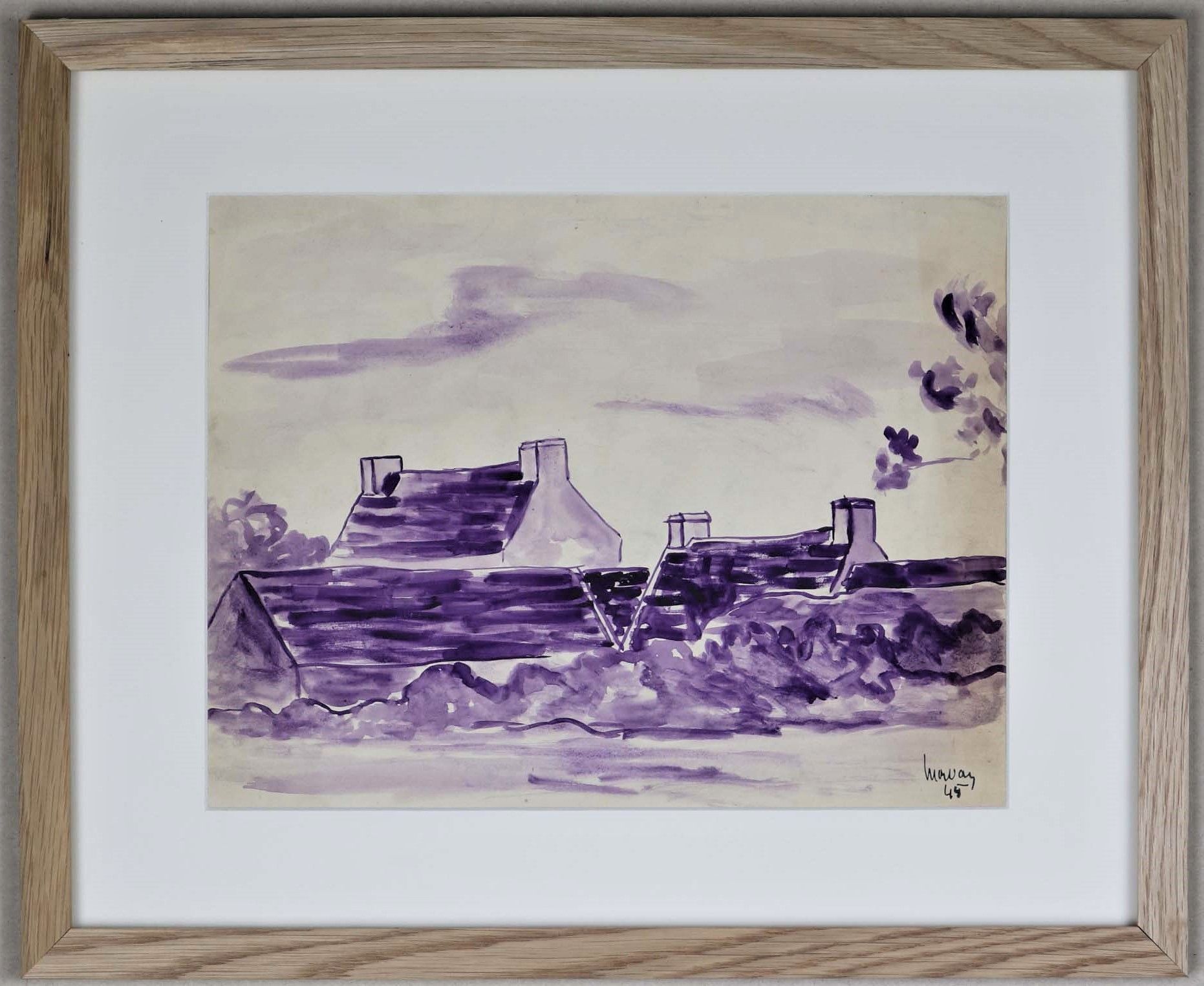Null Jean-Jacques MORVAN (1928-2005): 《布列塔尼的农场45》，纸上水彩画，有日期，45，木框。