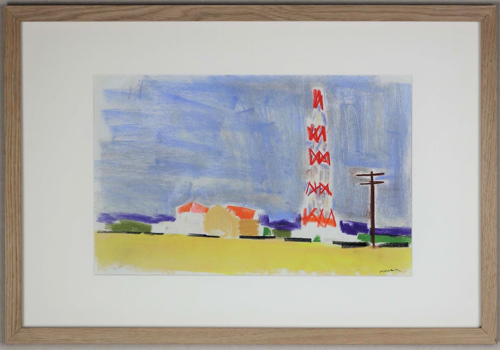 Null Jean-Jacques MORVAN (1928-2005): "The Pylon", 纸上干粉画，有木框，27x42厘米。
