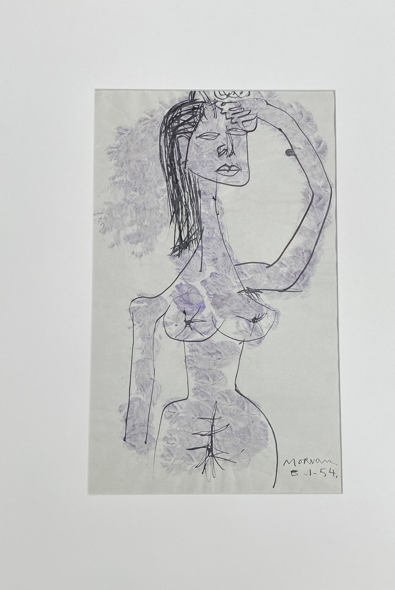 Null Jean-Jacques MORVAN (1928-2005): "Nue mauve", watercolour and ink on paper,&hellip;