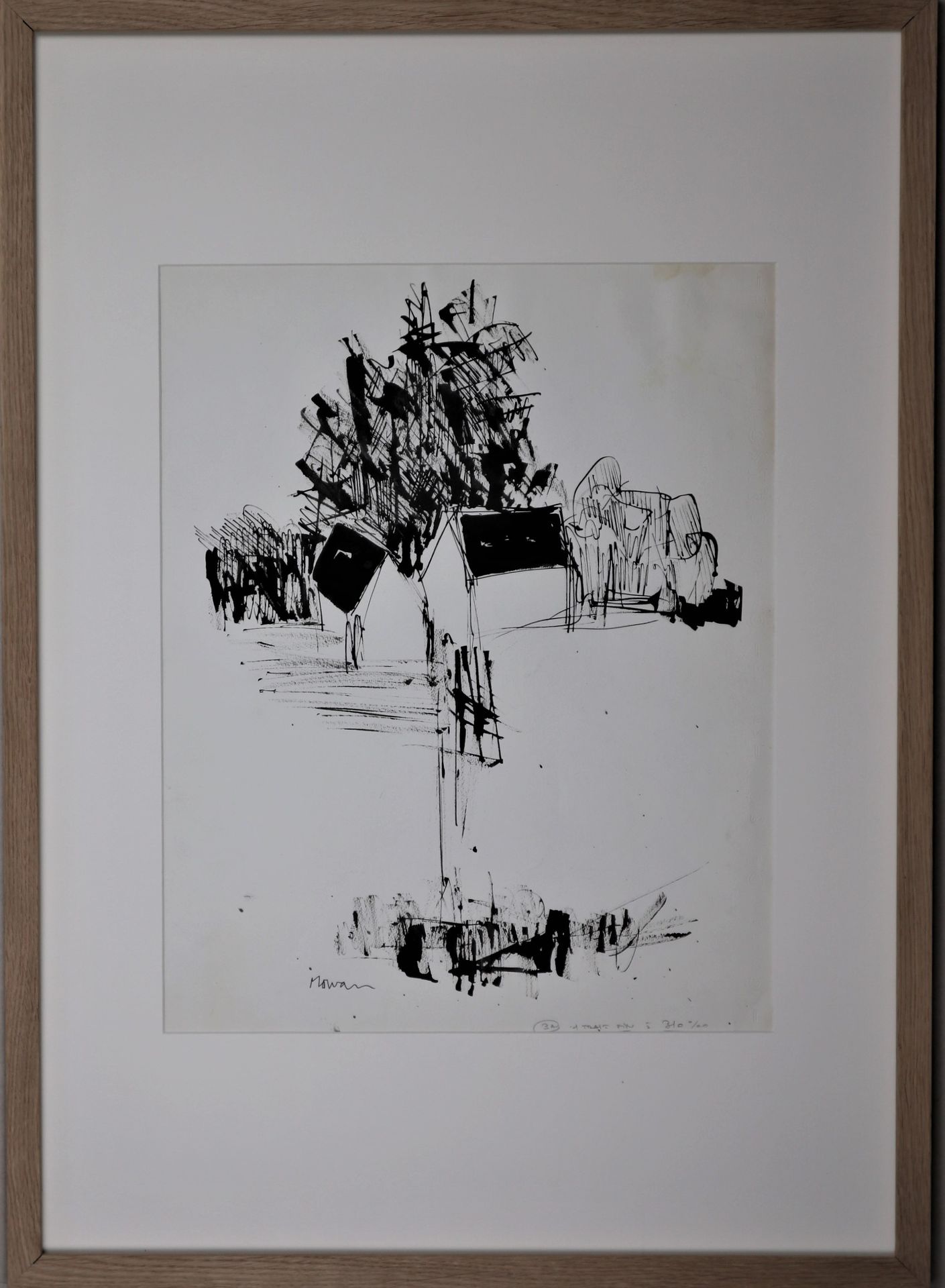 Null Jean-Jacques MORVAN (1928-2005): "Le Hameau", 印度墨水，纸上，有木框，46x38厘米。