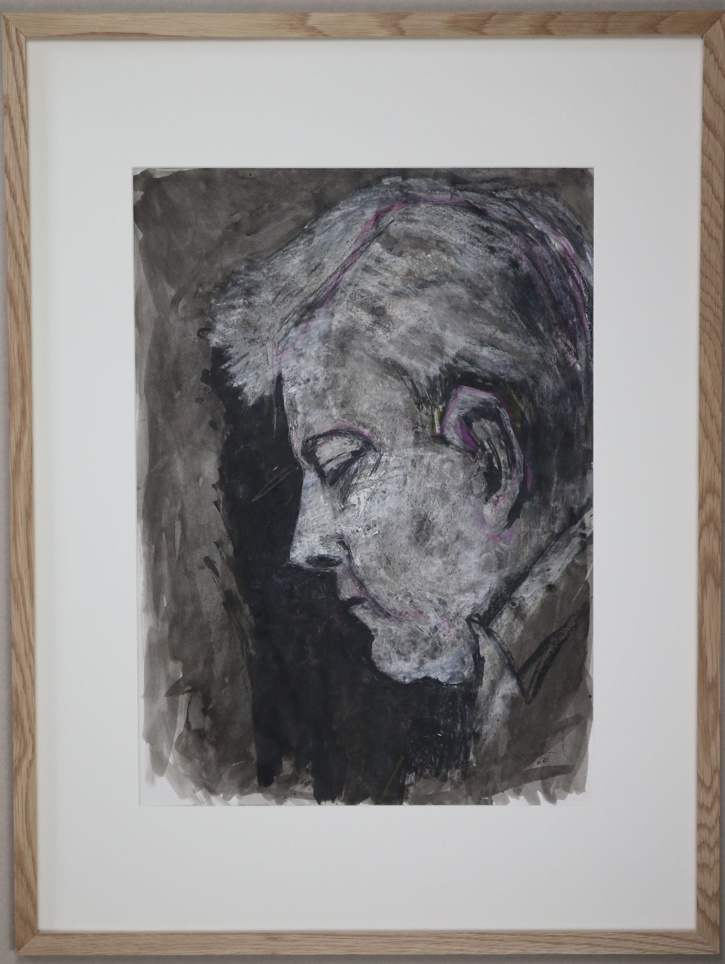 Null Jean-Jacques MORVAN (1928-2005): "Prévert肖像"，印度墨水，水粉画在纸上，有签名，日期为1960年，有木框。