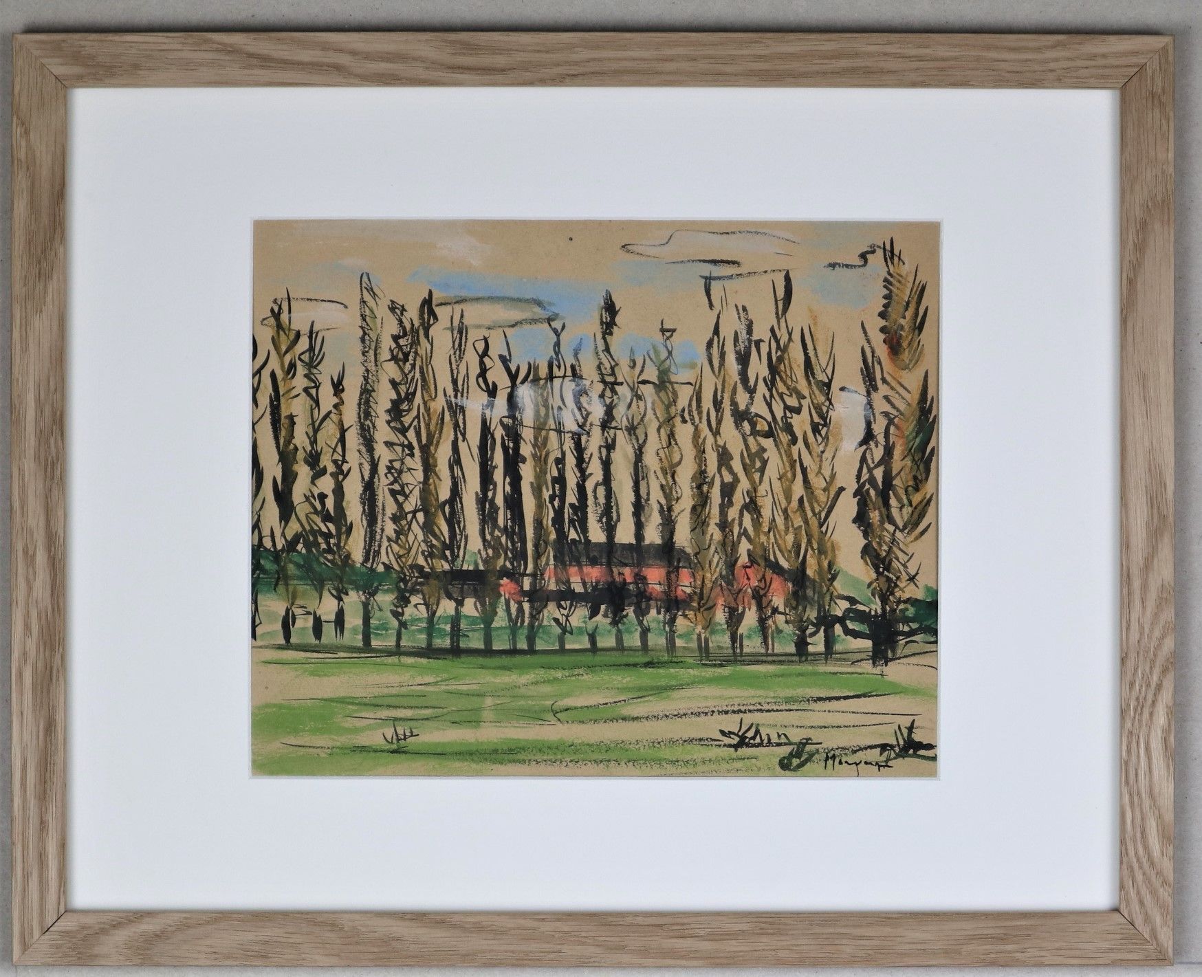 Null Jean-Jacques MORVAN (1928-2005): "Les Peupliers", 纸上水粉画，有木框，21x27厘米。