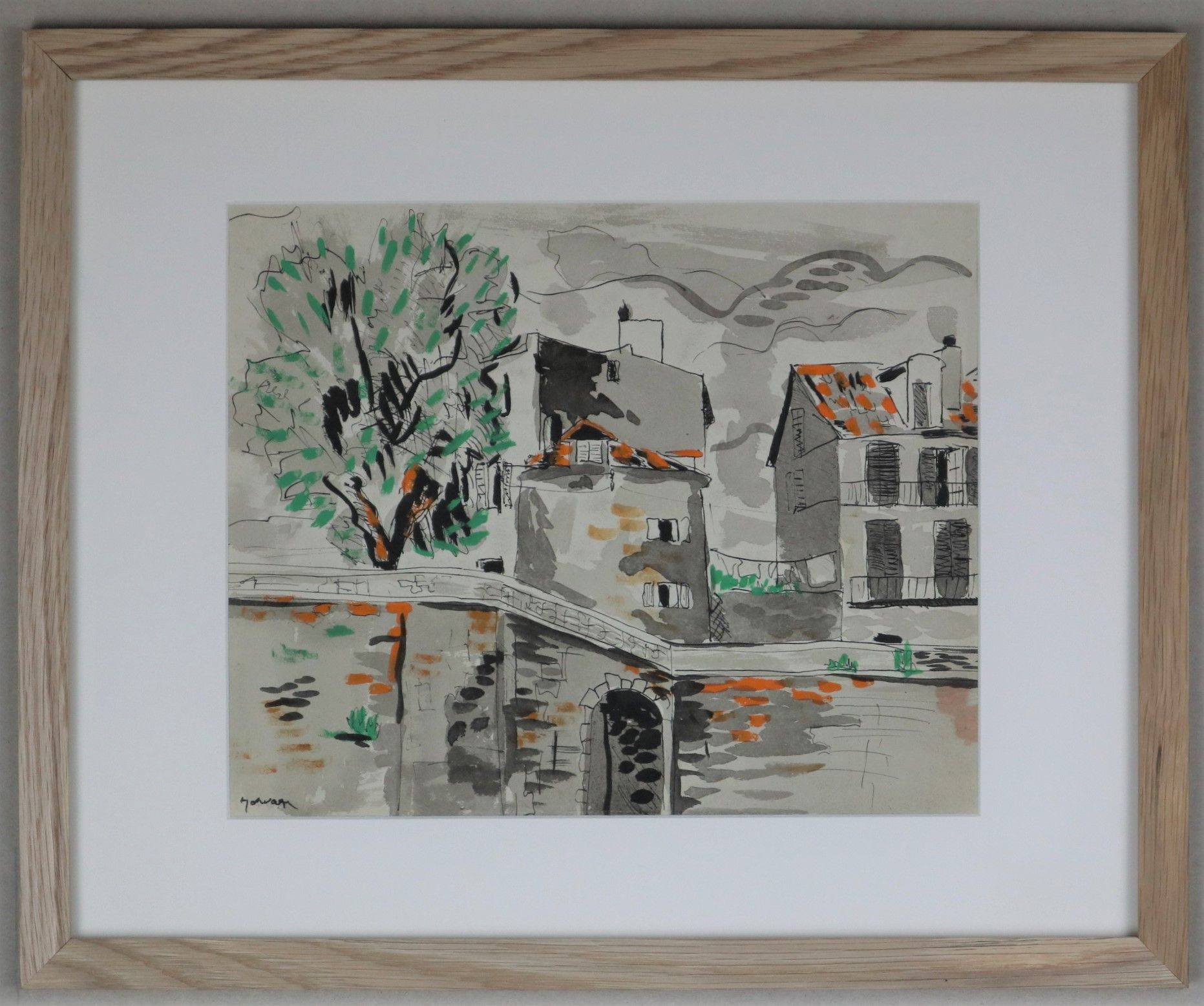 Null Jean-Jacques MORVAN (1928-2005): "Bayonne summer 45", 纸上水彩印度墨汁加水粉颜料，sbg，有木框&hellip;