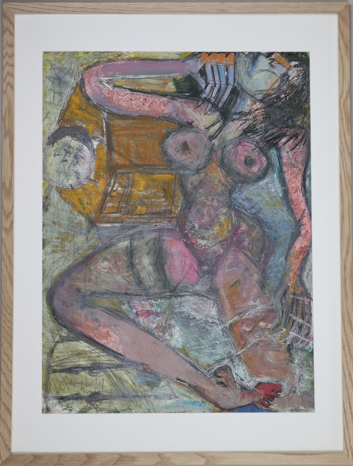Null Jean-Jacques MORVAN (1928-2005): "卧姿裸女"，混合技术，水粉，纸铅，sbg，装在木框里。