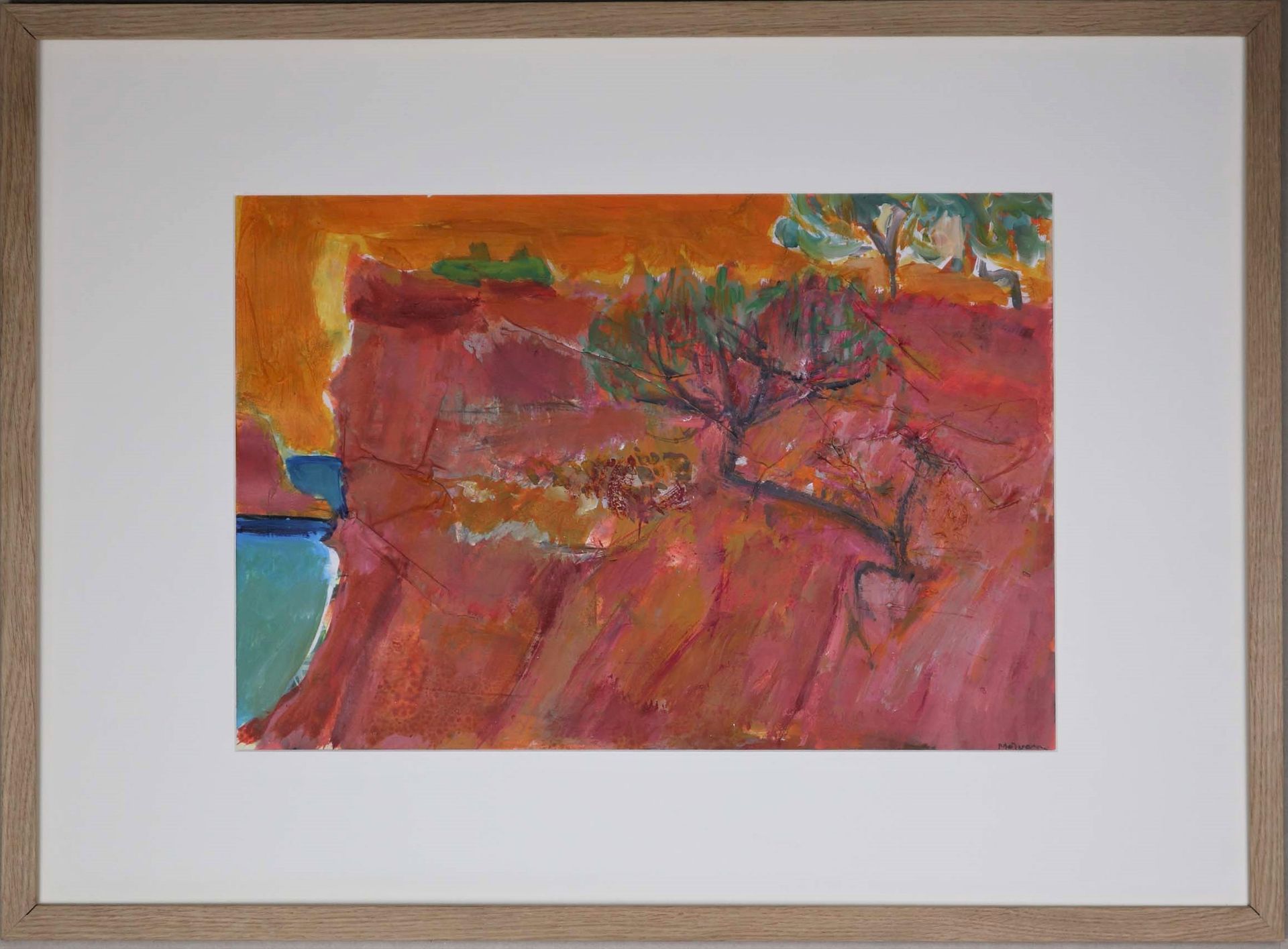 Null Jean-Jacques MORVAN (1928-2005): "Paysage rose à la falaise", tecnica mista&hellip;