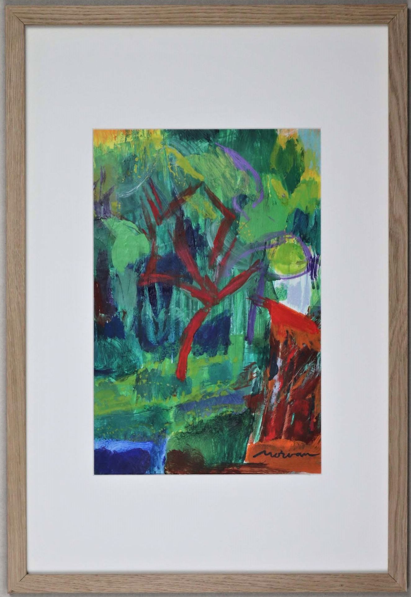 Null Jean-Jacques MORVAN (1928-2005): 《茂盛的风景》，纸上油画，有日期，可能是1985年，带木框。38x26厘米。