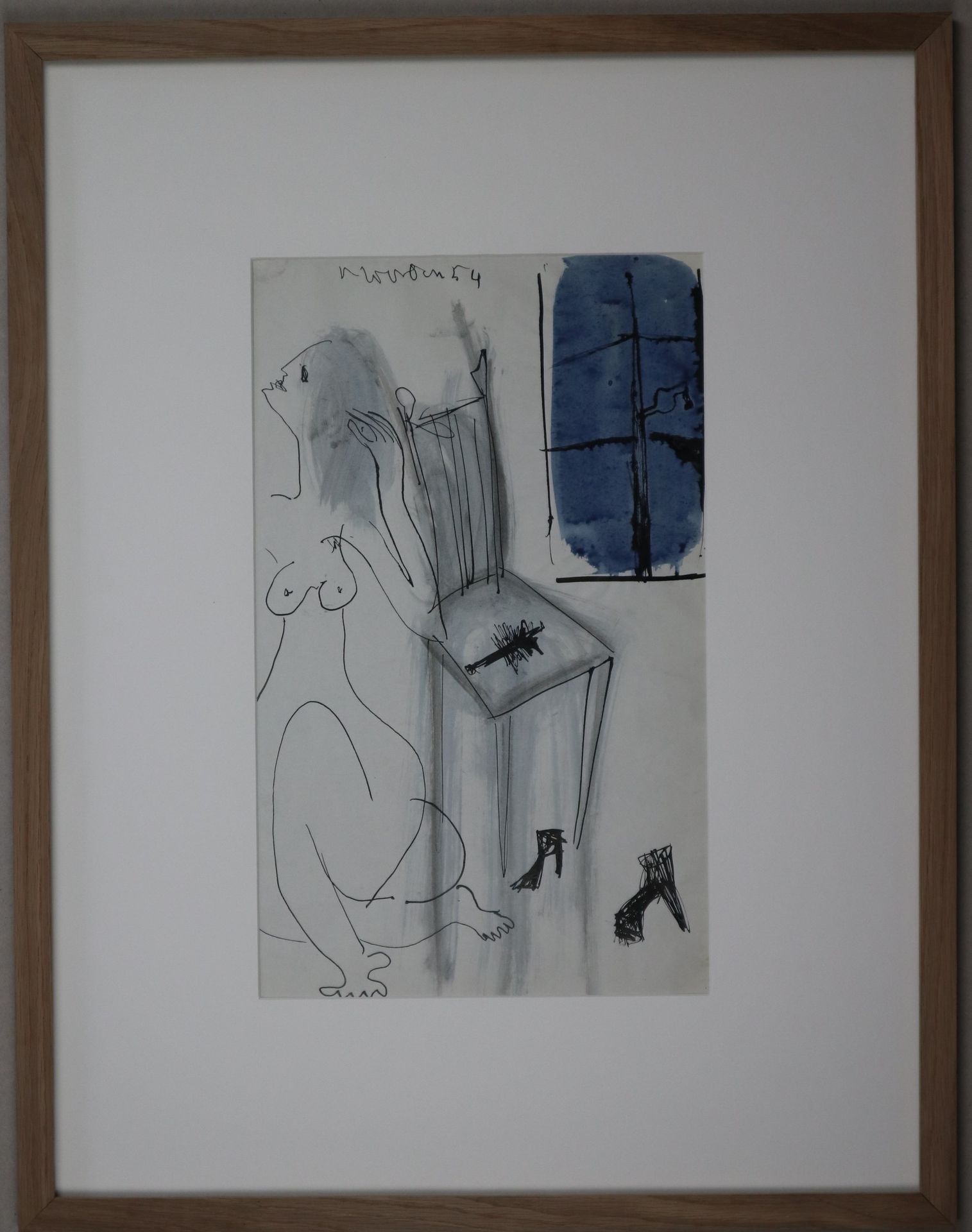 Null Jean-Jacques MORVAN (1928-2005): "Nue à la fenêtre bleue", watercolour and &hellip;