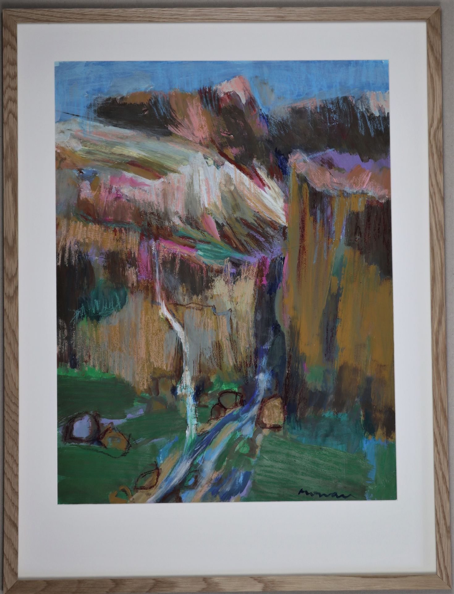 Null Jean-Jacques MORVAN (1928-2005); "La cascade en montagne en été", 水粉画, 油性铅笔&hellip;