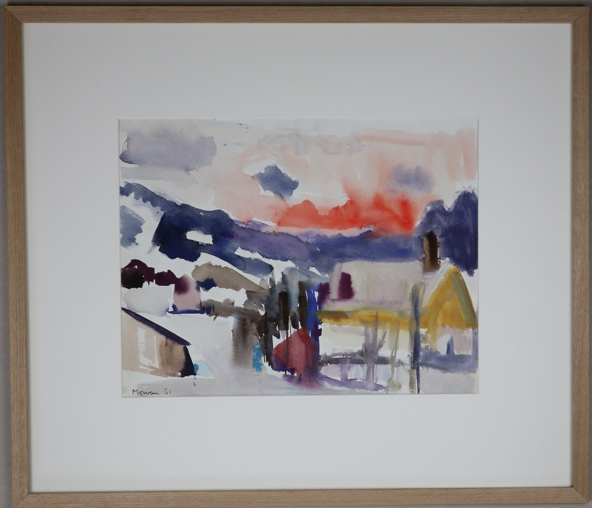 Null 让-雅克-莫凡（1928-2005）："村庄"，水彩画，纸上丙烯，有编号和日期的61，装在一个木框里。38x46厘米。