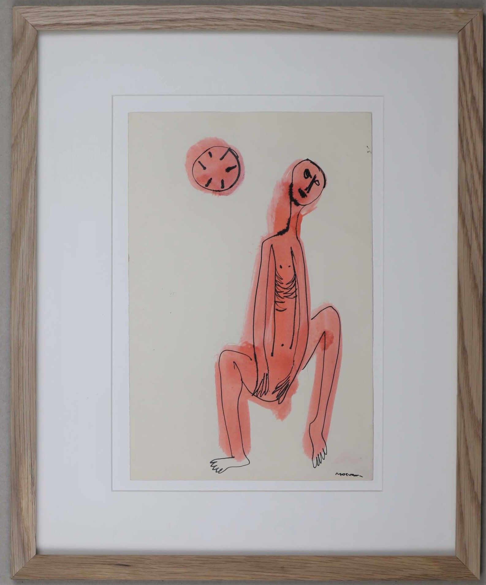 Null Jean-Jacques MORVAN (1928-2005): "Desnudo agachado con sol naranja", tinta &hellip;