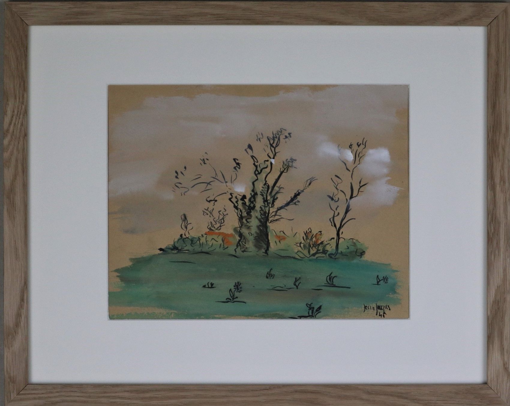 Null Jean-Jacques MORVAN (1928-2005)：《树》，纸上水粉画，有日期，45年，木框。