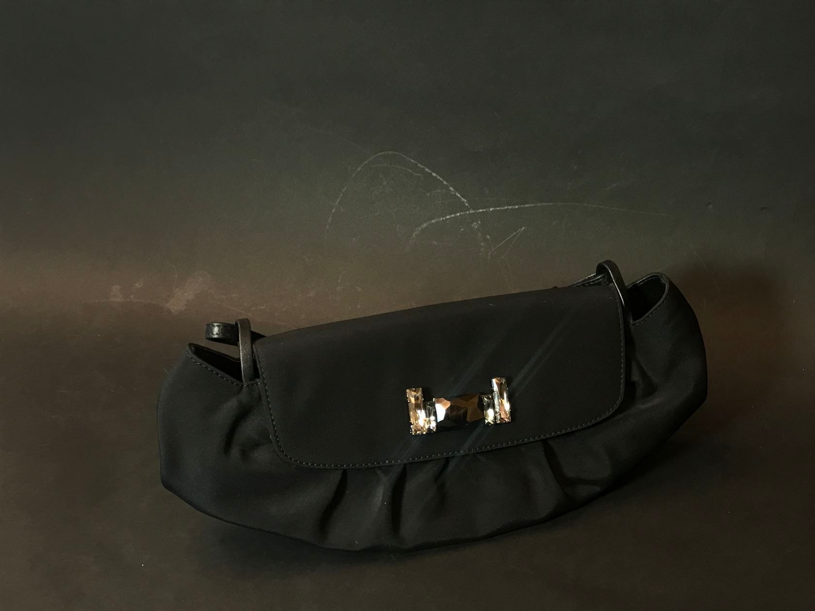 Null JIMMY CHOO: Black taffeta shoulder bag, pink silk lining, soft leather hand&hellip;