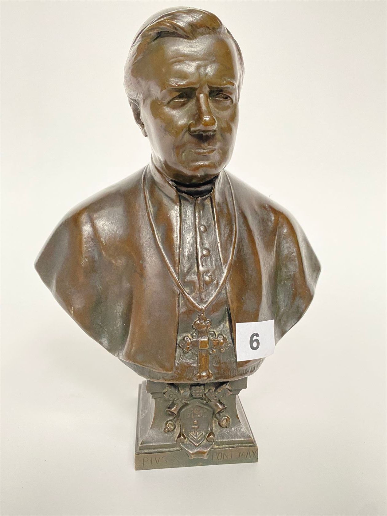 Null BUSTE du Pape Pie X en bronze par la Fonderie de Vincennes, noté et cachet,&hellip;