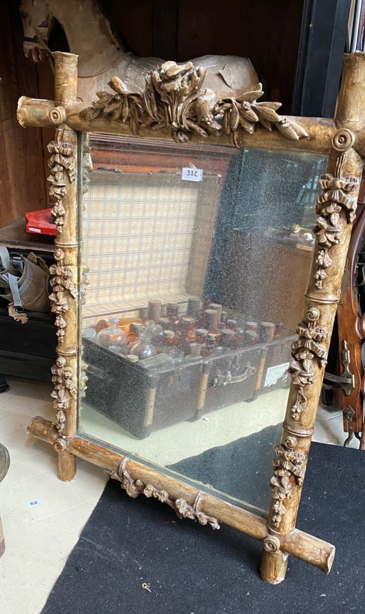 Null Spiegel aus Holz mit gebeizter und stuckierter Patina, in Bambusoptik gearb&hellip;