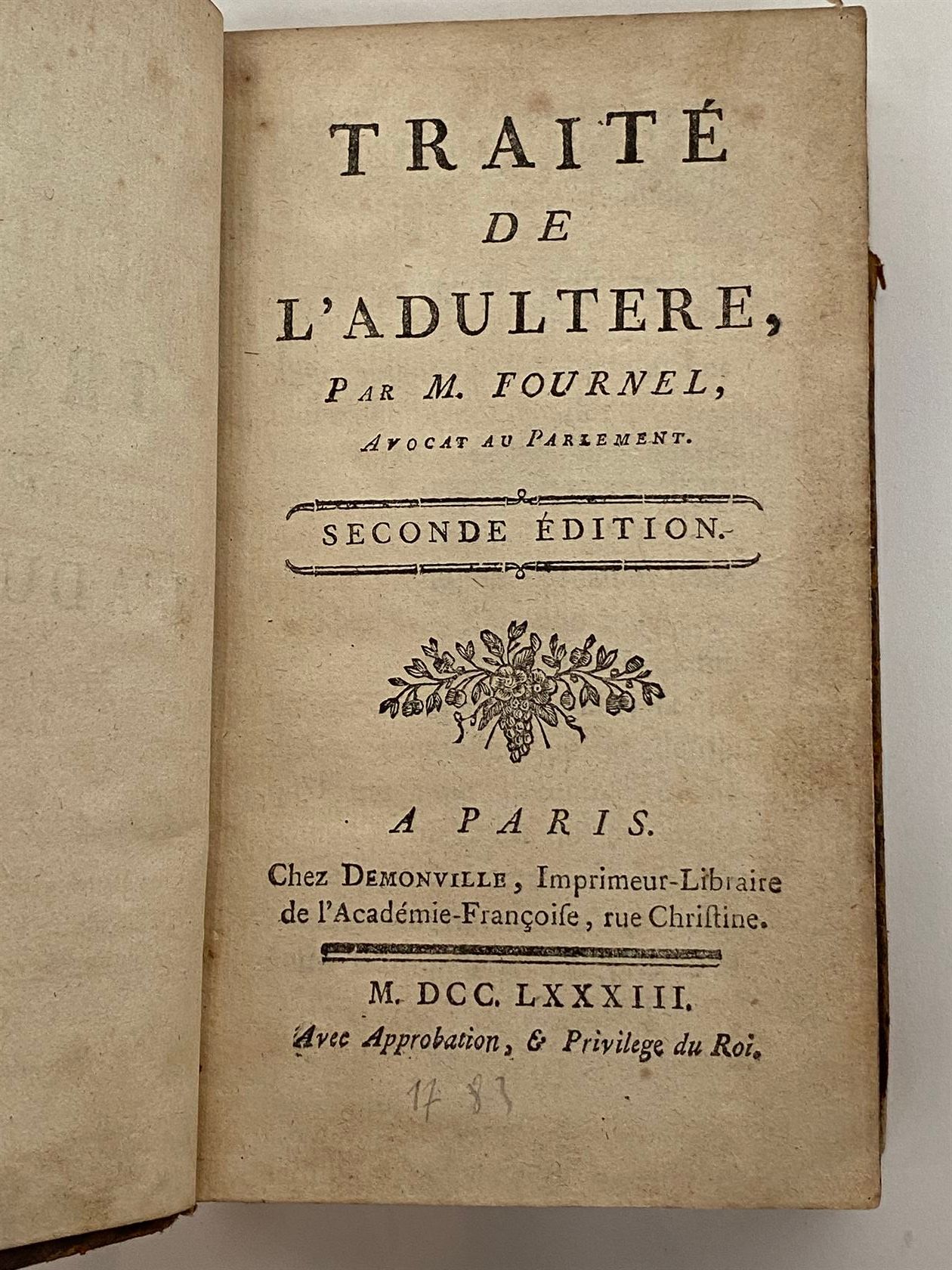 Null [LAW] - FOURNEL - Traité de l'adulère - Paris ; Demonville, 1783 - 1 volume&hellip;