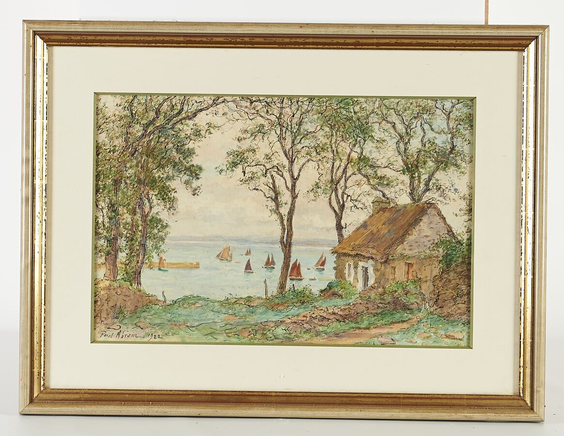 Null ABRAM Paul (1854-1924/25): "Coastal road near Douarnenez". Watercolor and i&hellip;