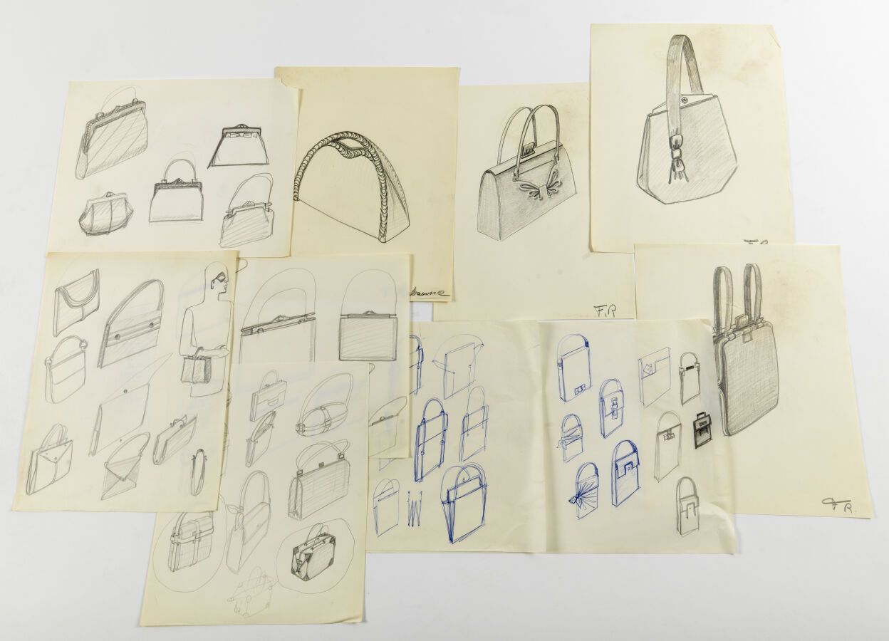 Null Paco RABANNE (1934-2023): SET of 40 drawings of handbags. Essentially graph&hellip;