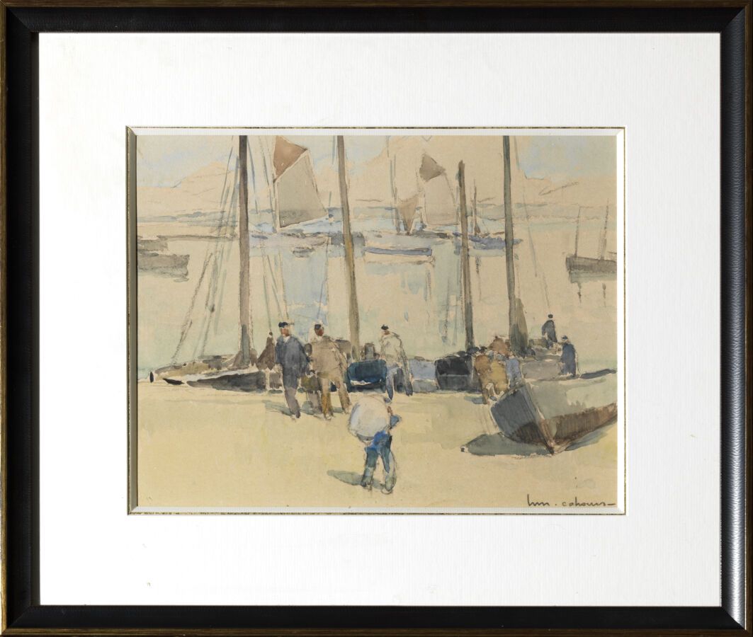 Null CAHOURS Henri-Maurice (1889-1974) : "Pêcheurs", aquarelle sur papier sbd, d&hellip;