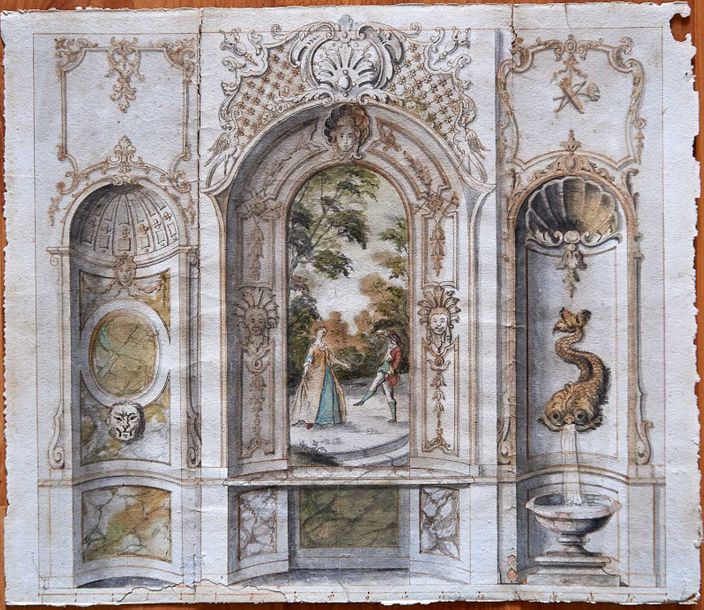 Ecole française du milieu du XVIIIème siècle "Projet de décorations pour la Gale&hellip;