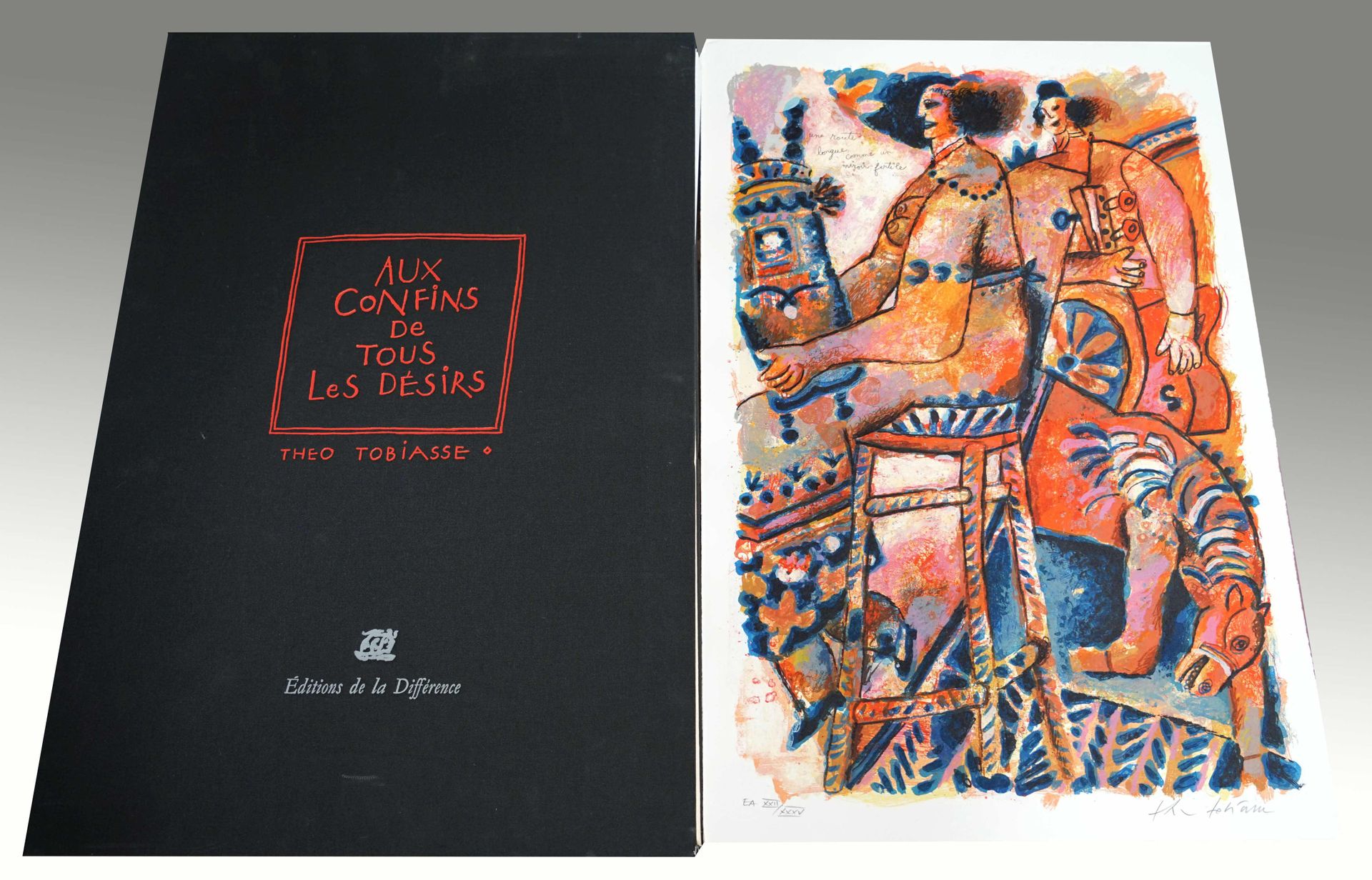 Null 泰奥-托比亚斯（1927-2012）。在所有欲望的边缘，1995年。七幅纸上彩色石版画作品集。由La Différence出版。右下角有签名，并有编号&hellip;