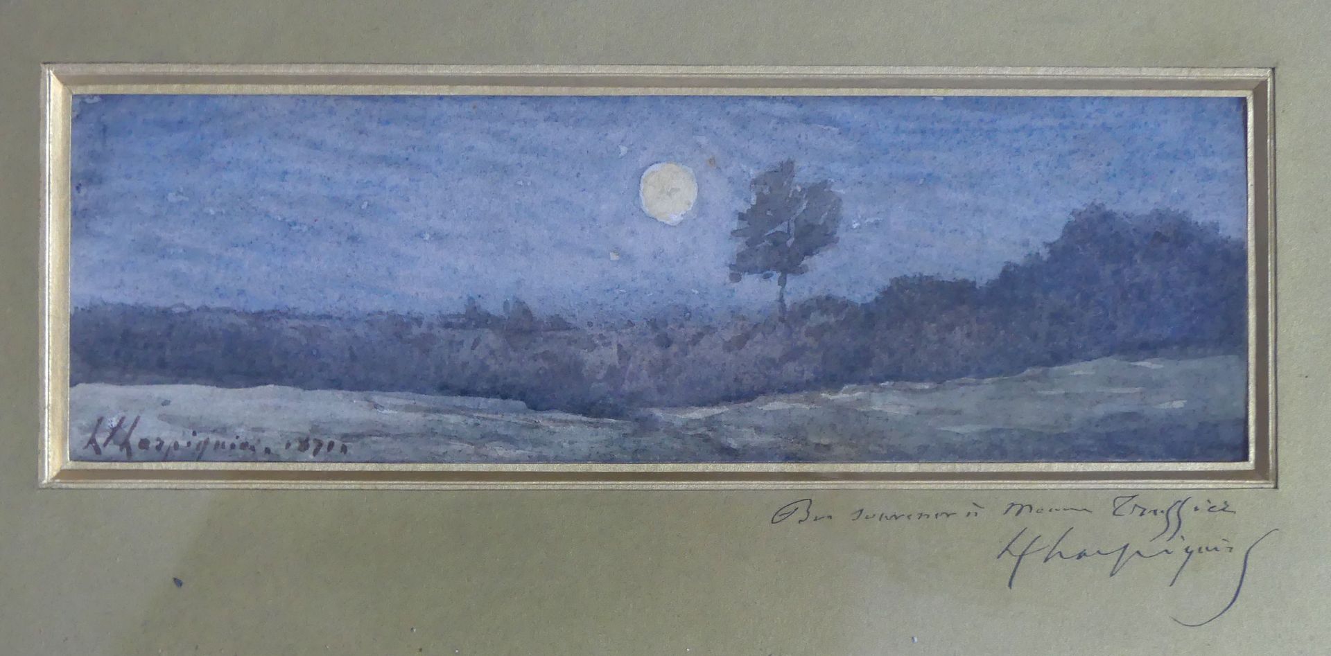 Null Henri Joseph HARPIGNIES (1819-1916) Effet de lune. Aquarelle signée et daté&hellip;