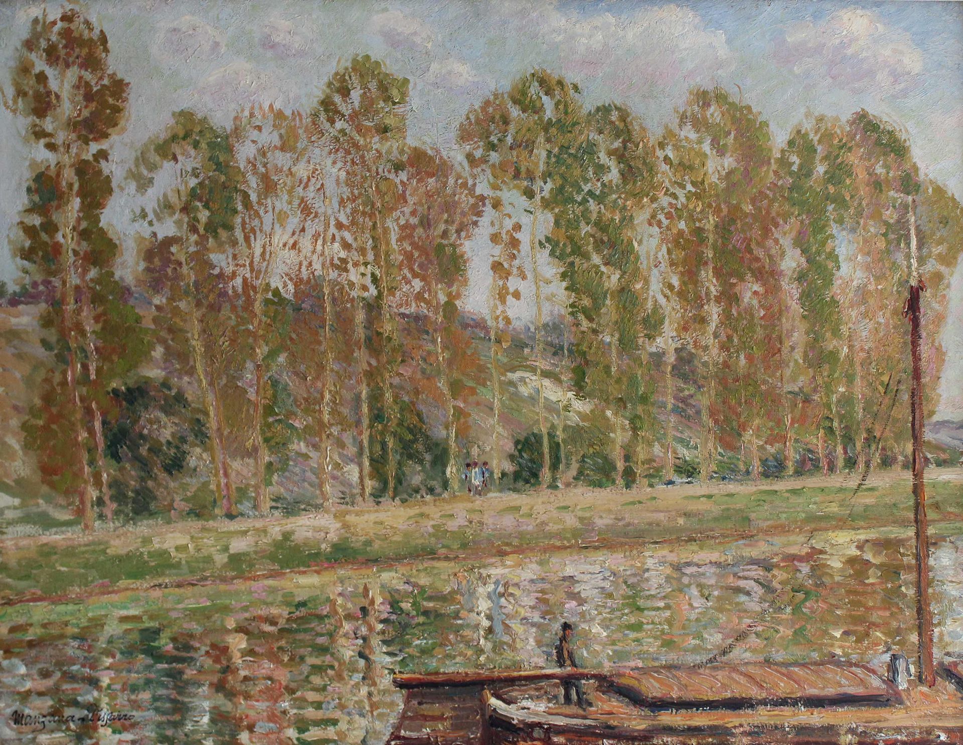 Null Georges MANZANA-PISSARRO (1871-1961) Landschaft mit einem Lastkahn. Öl auf &hellip;