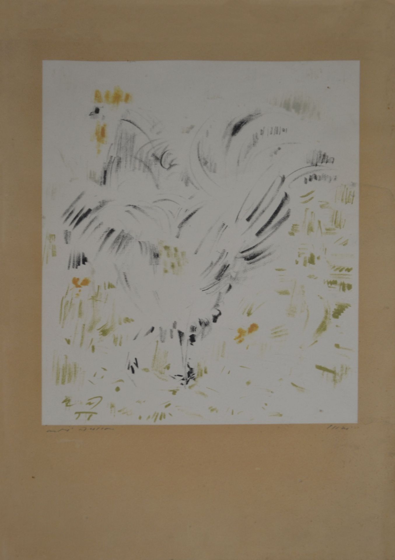 Null 安德烈-马松(1896-1987)的《公鸡》。石版画 试印左下角有签名和注解的essai，粘贴在棕色纸上。 35 x 28 cm 支架：55 x 36&hellip;