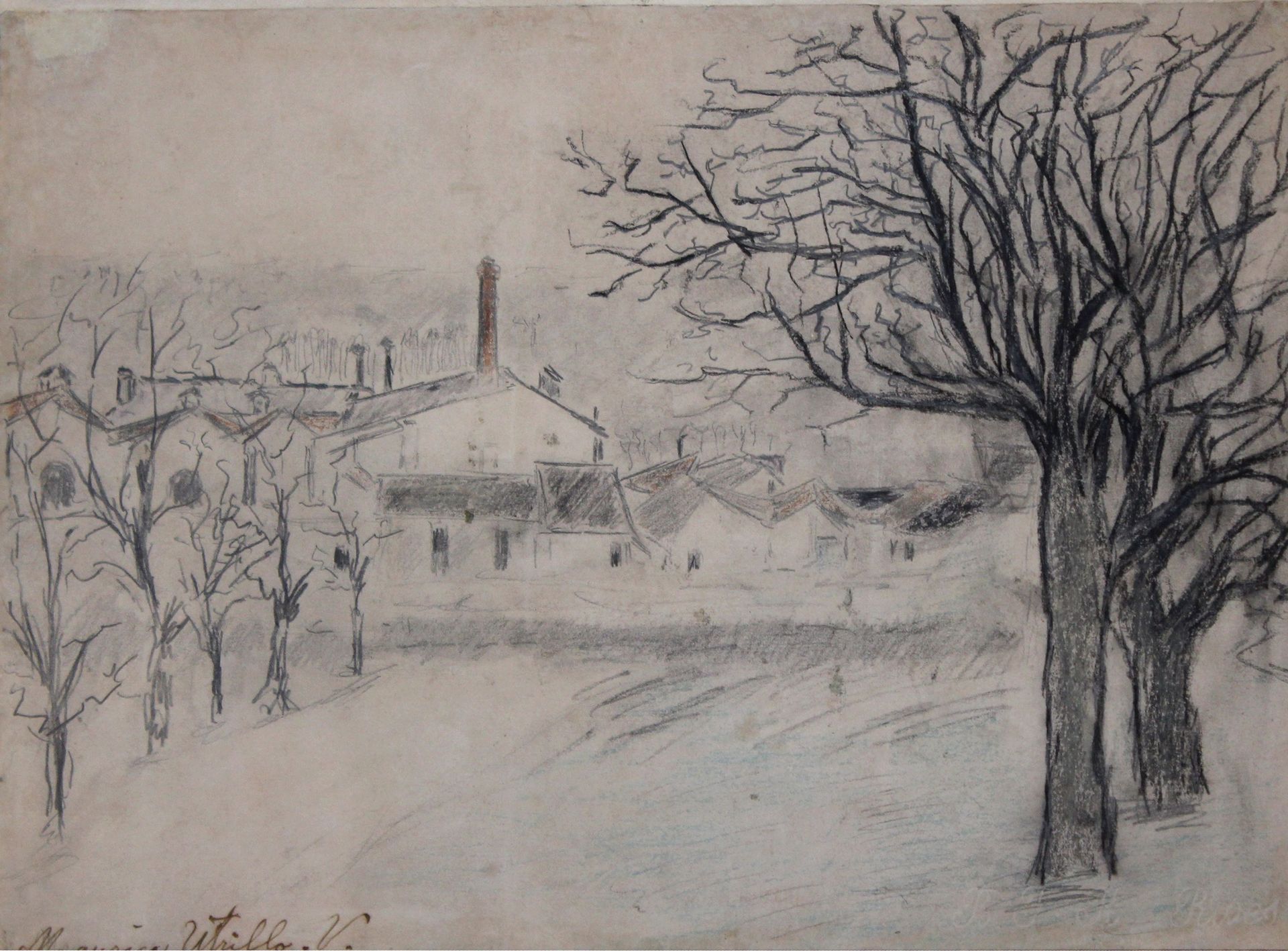 Null Maurice UTRILLO (1883-1955) 景观，平山，石膏采石场和工厂，1905。BFK de Rives纸上的石墨、木炭和粉彩高光，左&hellip;