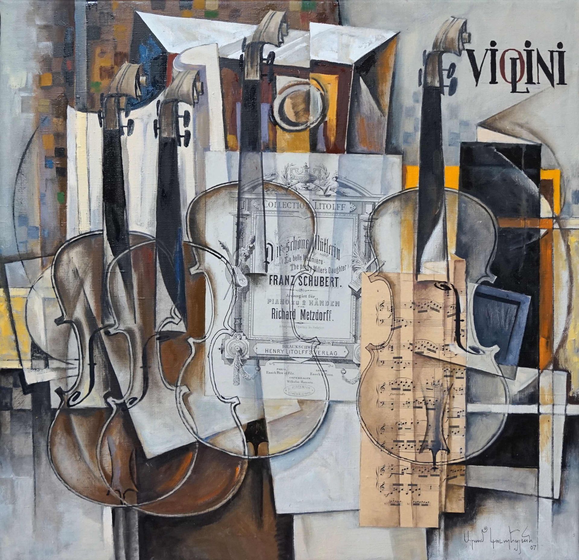 Null Aram KOUPETZIAN (nacido en 1928). Violini. Óleo sobre lienzo firmado abajo &hellip;
