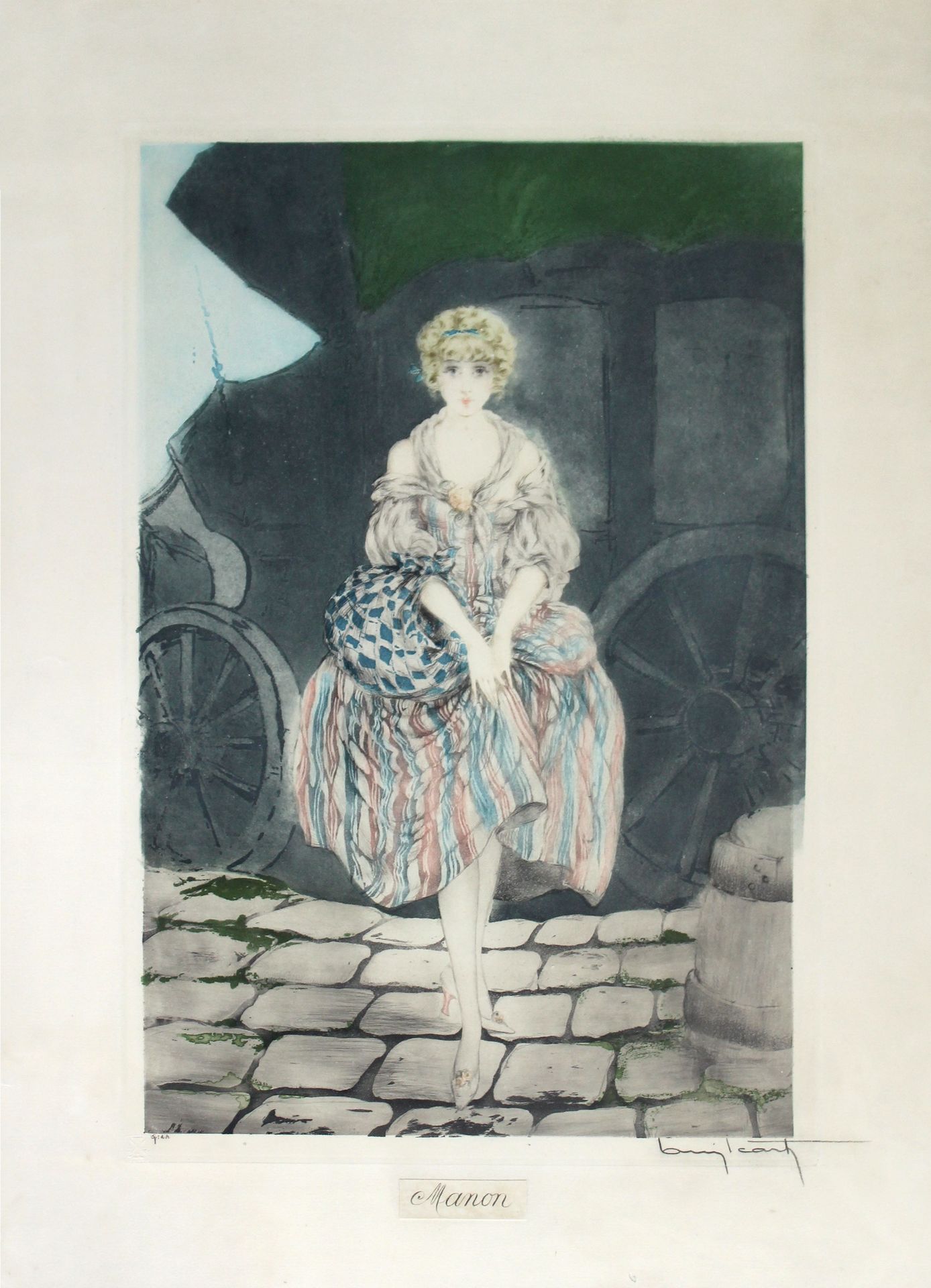 Null Louis ICART (1888-1950) Manon. Pointe sèche et aquatinte en couleurs signée&hellip;