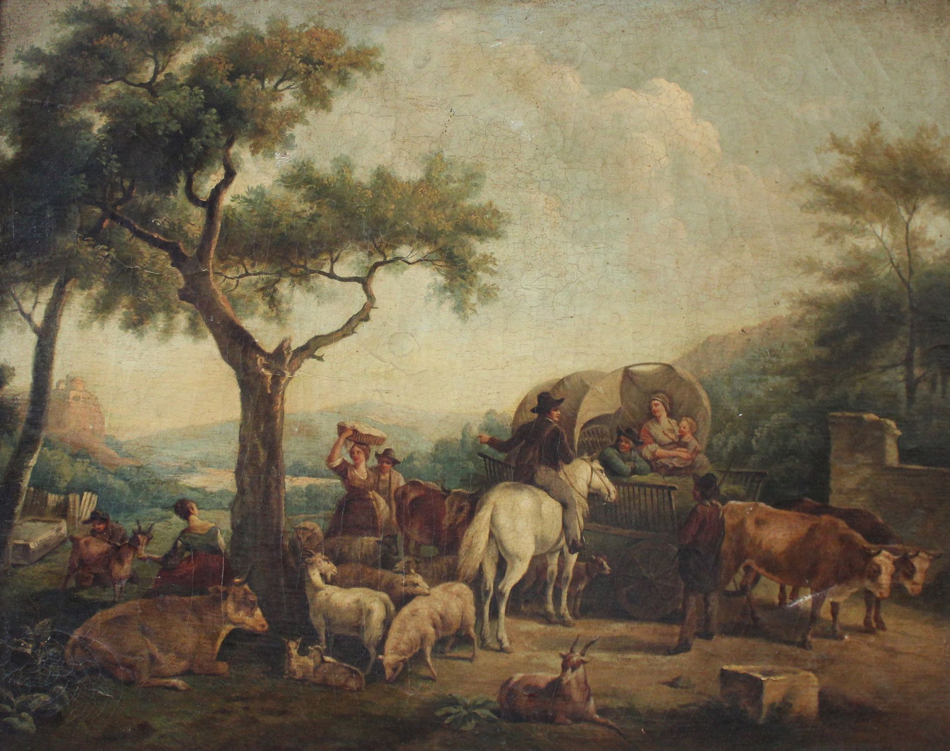 Null Ecole française XIXe. La halte champêtre. Huile sur toile. (Petits enfoncem&hellip;