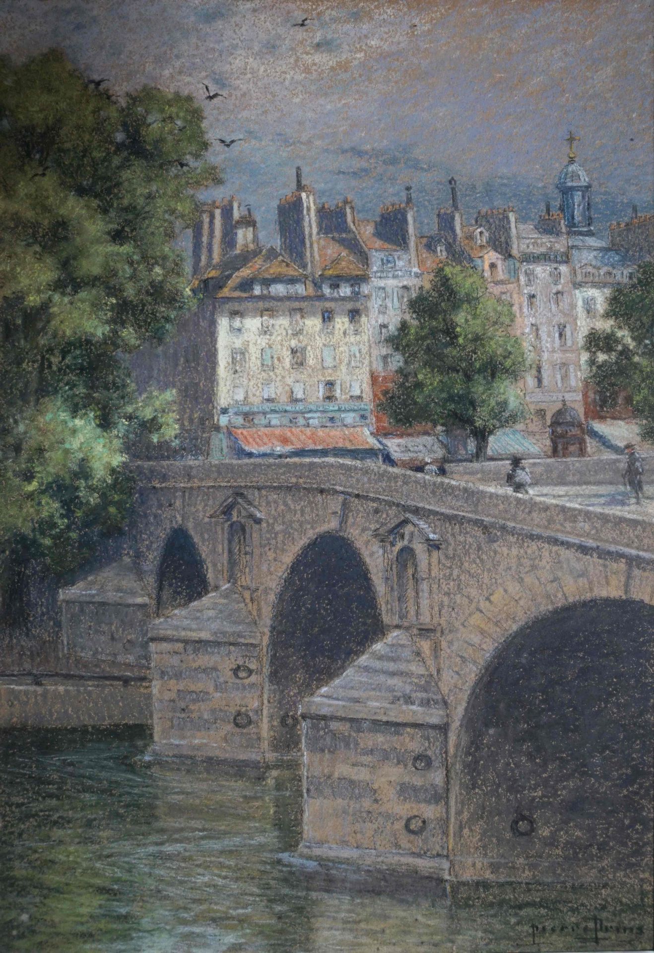 Null 皮埃尔-欧内斯特-普林斯（1838-1913）巴黎，玛丽桥。右下角签名的粉彩画，53 x 36 cm