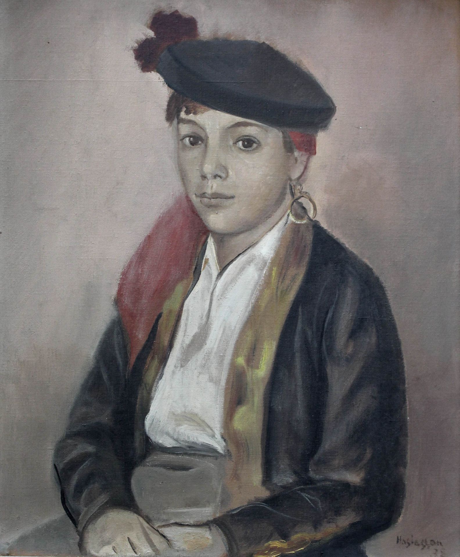 Null Philippe HOSIASSON (1898-1978) 西班牙战争中的难民，年轻的Angelo的肖像，1938。右下角有签名和日期的布面油画，5&hellip;