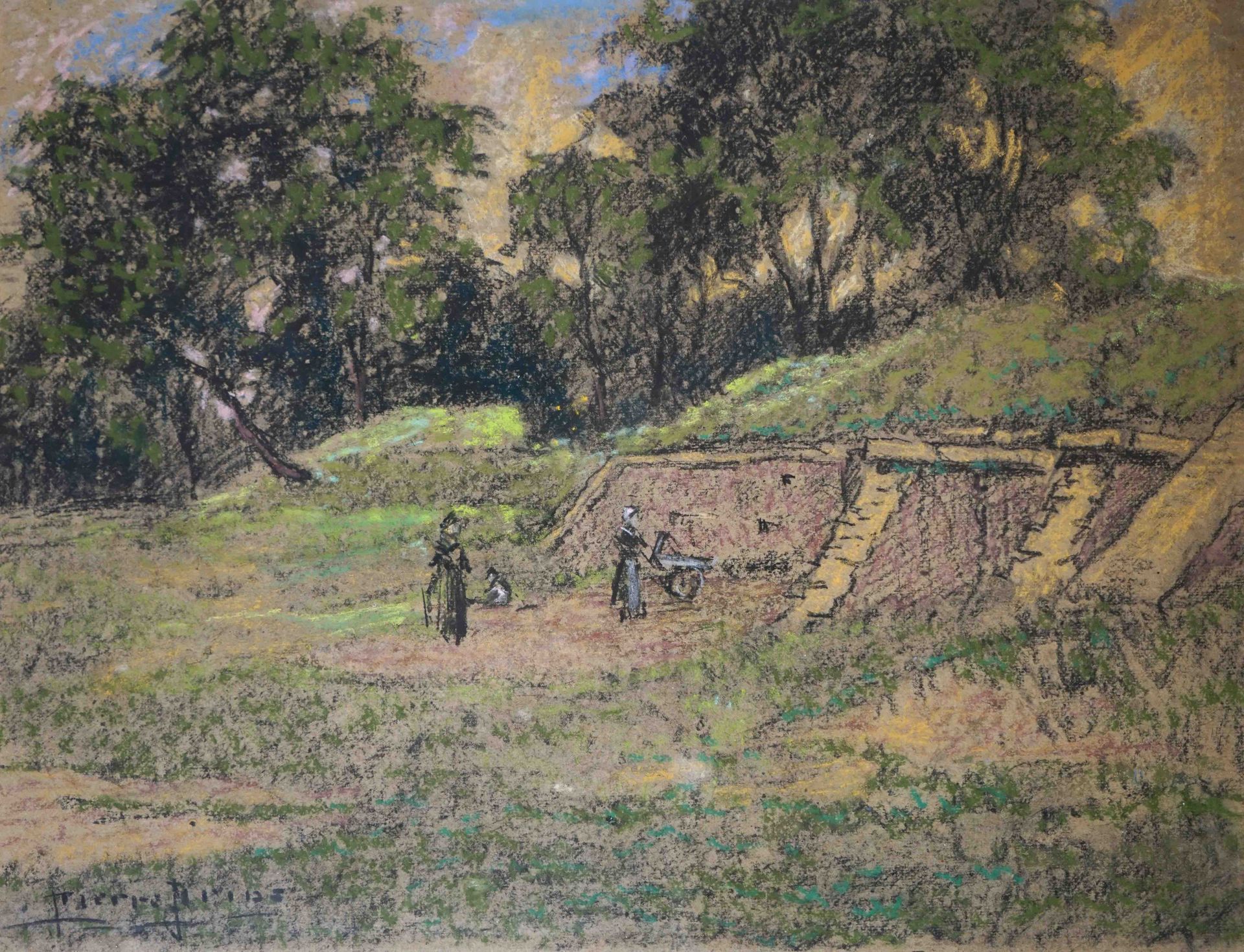 Null Pierre Ernest PRINS (1838-1913) Mujeres cerca de las fortificaciones. Paste&hellip;