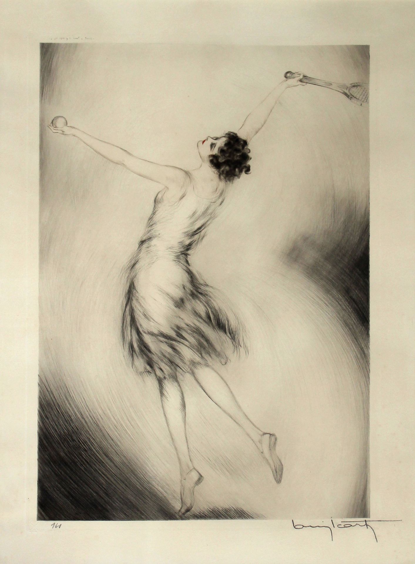 Null Louis ICART (1888-1950) The tennis player. Drypoint and aquatint in colours&hellip;